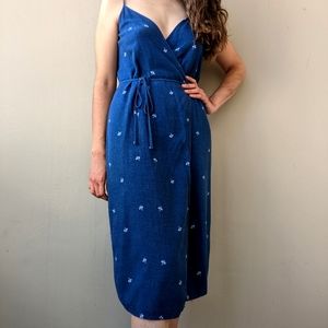 Universal Thread Blue Linen Printed Wrap Dress Size M